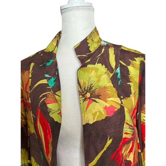 Coldwater Creek Women silk Floral Print Artsy Jacket Blazer Coat Sz M - Picture 3 of 13